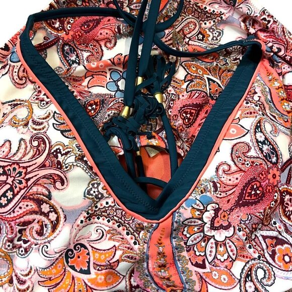 Wonderfly One Piece Halter Lace-Up Back Strappy Swimsuit Paisley Print - Picture 4 of 10